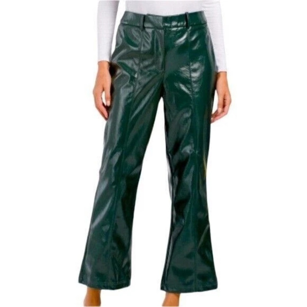 7 For All Mankind Faux Leather Hi-Rise Wide Leg Kick Flare Pants-Green NWOT M